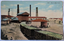 Cartão postal CUBA Sugar Mill vagões carregados de cana-de-açúcar edifícios masculinos chaminés comprar usado  Enviando para Brazil