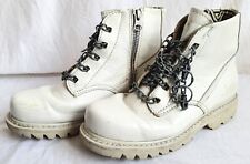 CAT Ankle Boots, White Leather, With Silver Chain "Laces- Uk Size 4, Side Zip for sale  Shipping to South Africa