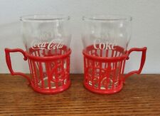 Par de tazas fuente de soda estilo vidrio de Coca Cola estilo comedor rojo soporte de plástico segunda mano  Embacar hacia Argentina