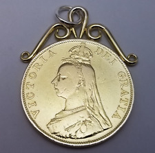 Antiguo colgante de moneda de doble florín dorado de plata esterlina sólida 1888 - 25,2 g segunda mano  Embacar hacia Argentina