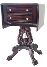 Dropleaf Work Stand, Nightstand, Two Drawer, Mahogany, Lyre, Paw Ft, NY, 29"t for sale  Shipping to South Africa