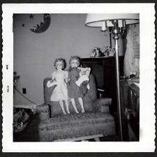 1960 Two Moderately Creepy Tall Dolls In Big Chair: Vintage SNAPSHOT Found Photo for sale  Shipping to South Africa