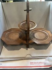 Vintage 3 Tier Carved Wooden Folding Dessert Tea Cake Stand for sale  Shipping to South Africa