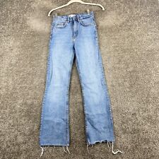 Jeans feminino ZARA bootcut perna tamanho 2 azul cintura alta 5 bolsos bainha desgastada comprar usado  Enviando para Brazil
