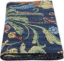 100%Cotton Kantha Quilt King Size Bedspread Handmade Blanket Navy Blue Bedcover for sale  Shipping to South Africa