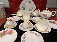 Very pretty Harlequin mismatch china tea set with teapot, used for sale  Shipping to South Africa