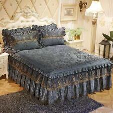 3pcs Set Embossing Velvet Bed Skirt 1pc Romance Elegant Coral Fleece Bedspread for sale  Shipping to South Africa