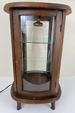 Vintage Wood Oak Table Top Curved Glass Lighted Display Curio Cabinet Canada, used for sale  Shipping to South Africa
