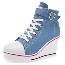 Hot Ladys High Top Wedge Heel Sneakers Women Lace Up Pumps Canvas Sport Shoe, used for sale  Shipping to South Africa