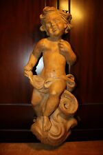 ANTIQUE 21" WOODEN CARVED CATHOLIC FLYING ANGEL CHERUB PUTTO WALL STATUE FIGURE for sale  Shipping to Canada