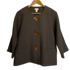 CHICO'S 2 Wool Blend Jacket Brown Waffle Coat Large Square Wood Buttons for sale  Shipping to South Africa