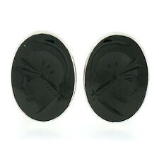 Vintage Handmade Sterling Silver Oval Bezel Black Onyx Intaglio Trojan Cufflinks for sale  Shipping to South Africa