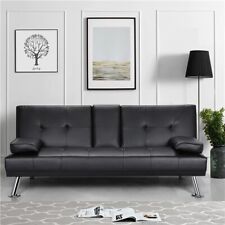 Sofá-cama conversível dobrável sala de estar futon couro ecológico preto, usado comprar usado  Enviando para Brazil