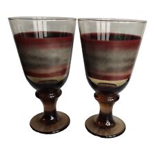 Par de vasos de vino ahumados estilo mediados de siglo Sango Nova marrón Libby, usado segunda mano  Embacar hacia Argentina