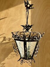 1950s Andalusian Wrought Iron Ceiling Lantern with Textured Glass for sale  Shipping to South Africa