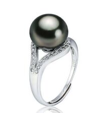 Usado, Encantador anillo de perlas negras genuinas del mar del sur natural de 12 mm, tamaño ajustable 22AAA segunda mano  Embacar hacia Argentina