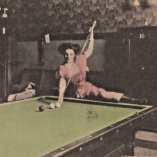 1900s Spinks Billiard Chalk Young Woman Girl Playing Pool Table Game Postcard for sale  Shipping to South Africa