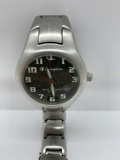 Relógio de quartzo Champion masculino data aço inoxidável preto prata funciona HTF LER comprar usado  Enviando para Brazil