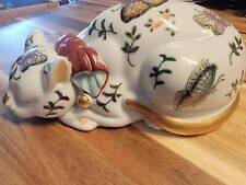 VTG Sleeping Cat Japanese Porcelain Imari Nemuri Neko Butterfly & leaves Pattern, used for sale  Shipping to South Africa
