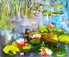 Pintura de Nenúfares Arte Original Lotus Atrwork Monet 12 por 10" Pintura al óleo segunda mano  Embacar hacia Argentina