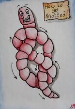 Used, Aceo original painting. Signed HF, fun art card. Worm in a knot. Whimsical  for sale  Shipping to Canada
