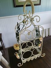 Wrought Iron Wine Rack Pink Roses And Ivy Bottle Holder Antique White Color for sale  Shipping to South Africa