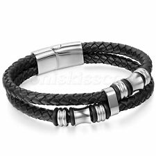 Bracelete magnético masculino multicamadas couro trançado aço inoxidável bracelete bracelete comprar usado  Enviando para Brazil