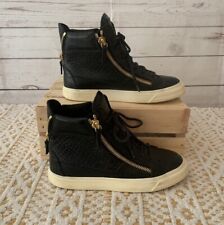 Unisex Giuseppe Zanotti Black Crocodile Empossed Double Zipper Sneakers Size 37 for sale  Shipping to South Africa