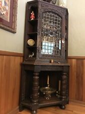 Original Antique Spanish or Italian Corner Dining Cabinet Leaded Glass Oak for sale  San Jose