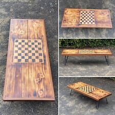Rustic Hand Made Flame Burnt Coffee Table With Chess Board On Hair Pin Legs for sale  Shipping to South Africa