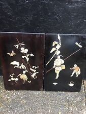 Antique JAPANESE LACQUER SHIBAYAMA PANELS wood vintage wall plaque carved art for sale  Shipping to South Africa