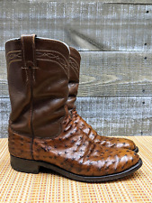 Justin Full Quill Brown Ostrich Leather Western Cowboy Roper Boots Mens Sz 8.5 D for sale  Shipping to South Africa