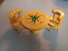 Vtg Yellow Painted Wooden Dining Set Dollhouse 2 Chairs & Table for sale  Shipping to South Africa