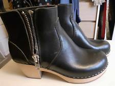 Swedish Hasbeens Zip It Emy Clog Bootie / Boots Black Leather Size 5 / 38 for sale  Shipping to South Africa