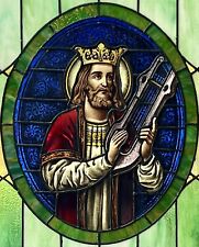 Used, ANTIQUE STAINED GLASS CHURCH WINDOW "KING DAVID" KILN FIRED, LEADED, WAVY GLASS for sale  Dallas