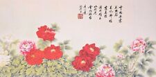 100% ORIENTAL ASIAN FAMOUS FLORAL ART CHINESE WATERCOLOR PAINTING-Peony flowers, used for sale  Shipping to Canada