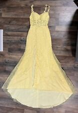 Lace Appliqué prom dress Tulle Mermaid Style With Slit New Yellow Corset Top Sz4 for sale  Shipping to South Africa