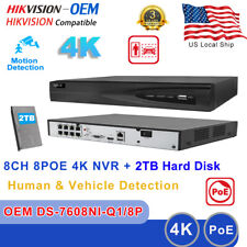 Used, Hikvision OEM 8CH 8POE 4K 1SATA Human/Vehicle NVR DS-7608NI-Q1/8P +2TB Hard Disk for sale  Shipping to South Africa
