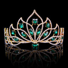 8cm de altura Adulto Big Green Tiara Cristal Completo Dourado Coroa Princesa Casamento Formatura, usado comprar usado  Enviando para Brazil