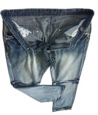Jeans masculino Demolition 40X32 bordado de crochê rasgado costura interna 31 polegadas azul esfumaçado comprar usado  Enviando para Brazil