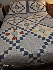 Colcha de retalhos fofa-algodão-azul e branco mais 2 fronhas-bonita!  84 x 100 comprar usado  Enviando para Brazil