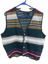 Vintage 90s Structure Vest Striped Sweater Knit Preppy Academia Mens L Green 80s for sale  Shipping to South Africa