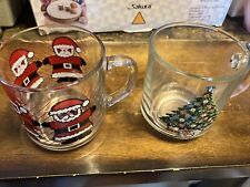 Vintage Sabin Luminarc Clear Glass Holiday Christmas Tree & Santa Coffee Cup Lot for sale  Shipping to South Africa