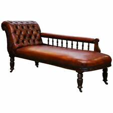 LOVELY RESTORED VICTORIAN CHESTERFIELD CIGAR BROWN LEATHER CHAISE LOUNGE DAYBED for sale  Shipping to South Africa