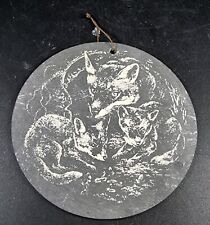 Black Slate Slice Circular Stone Wall Hanging Décor Fox with Babies Design , used for sale  MAIDSTONE
