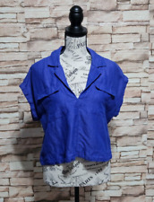 Blusa cropped tamanho médio azul linho mescla colarinho bolsos By Anthropologie comprar usado  Enviando para Brazil