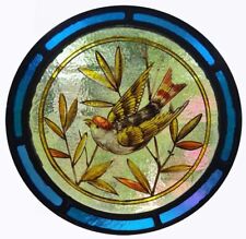 Rare Beautiful English Victorian Painted Garden Bird Stained Glass Roundel for sale  Shipping to Canada