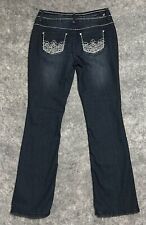 Jeans feminino Absolutely Famous 8 reto azul bordado BLING lavagem escura comprar usado  Enviando para Brazil