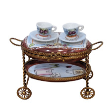 Limoges France Dubarry Tea Cart Peint A La Main Trinket Box for sale  Shipping to South Africa