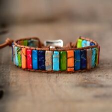 Chakra Bracelet Women Handmade Natural Stone Tube Beads Leather Wrap Bracelet for sale  Shipping to South Africa